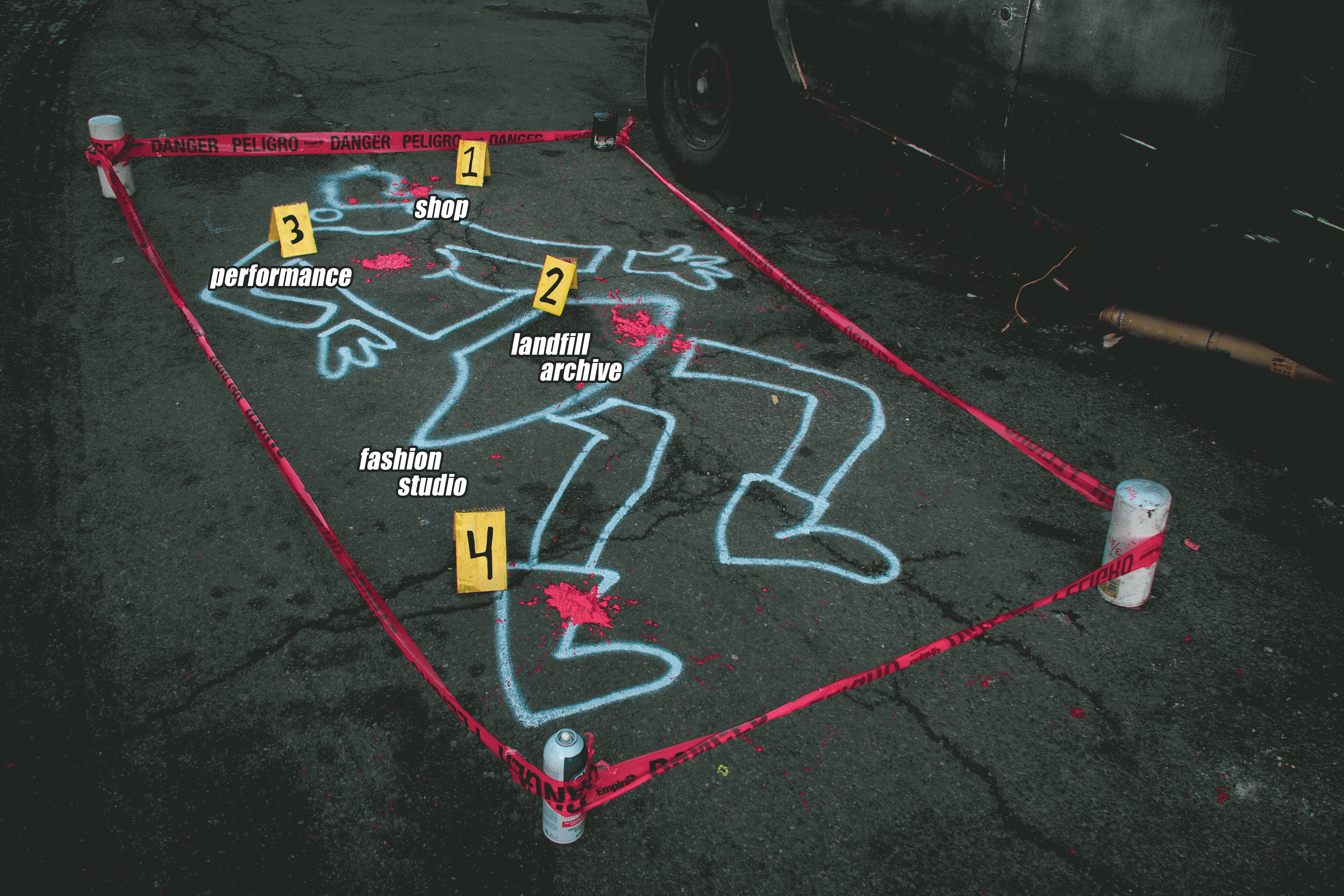 Crime scene outline with evidence markers